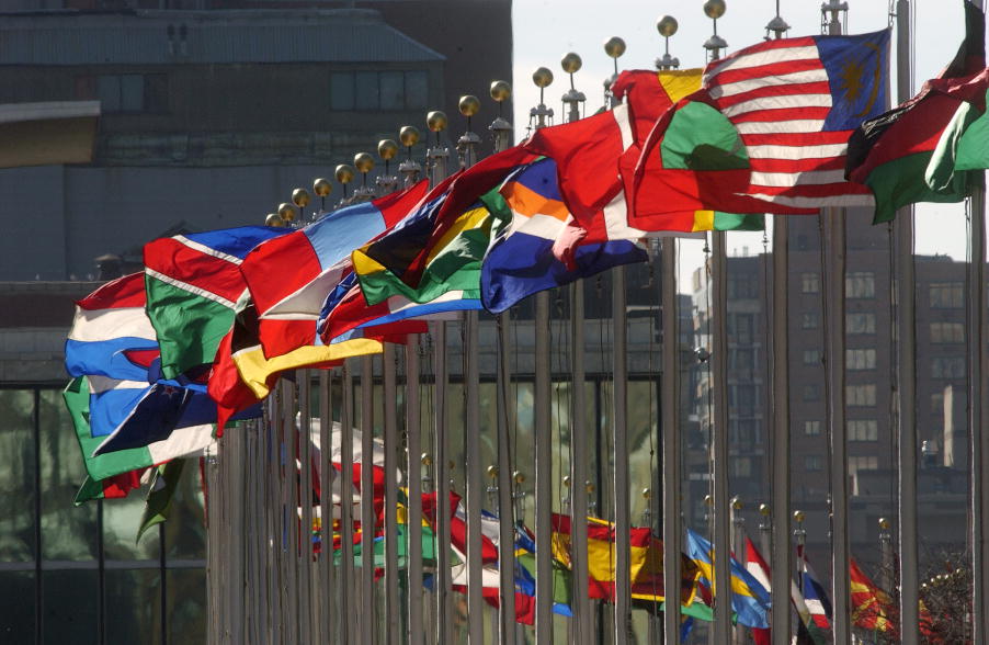 Flags in front of the UN