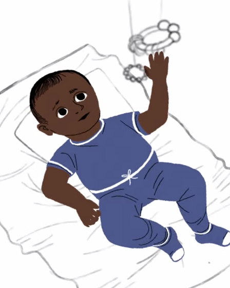 illustration of a child lying in a crib