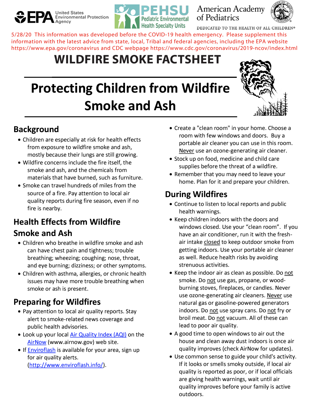 Factsheet: Protecting children from wildfire smoke and ash  