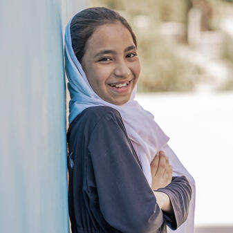 On 13th June 2022, eleven year old Sadaf Samadi is photographed at the UNICEF-supported Fatah Girls School.